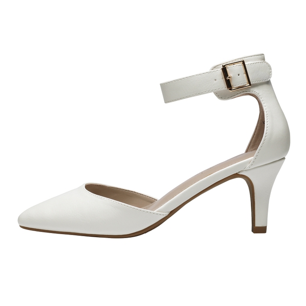 Women's Closed Toe Ankle Strap Heels - WHITE PU - 1